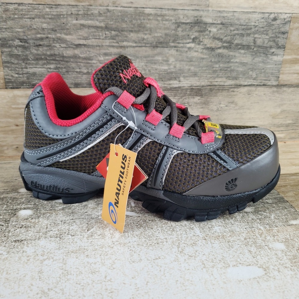 Nautilus Sparks Womens Work Shoes Sz 6 Wide Gray Pink Steel Safety‎ Toe Lace Up